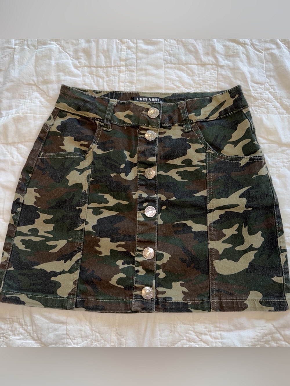 Almost Famous Camo Button-Front Mini Skirt - Green/Brown